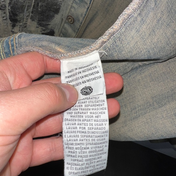 Vintage 'CLOCKHOUSE' Silver Metallic Painted Bleached Wash Denim Jacket M Unisex - Picture 6 of 9